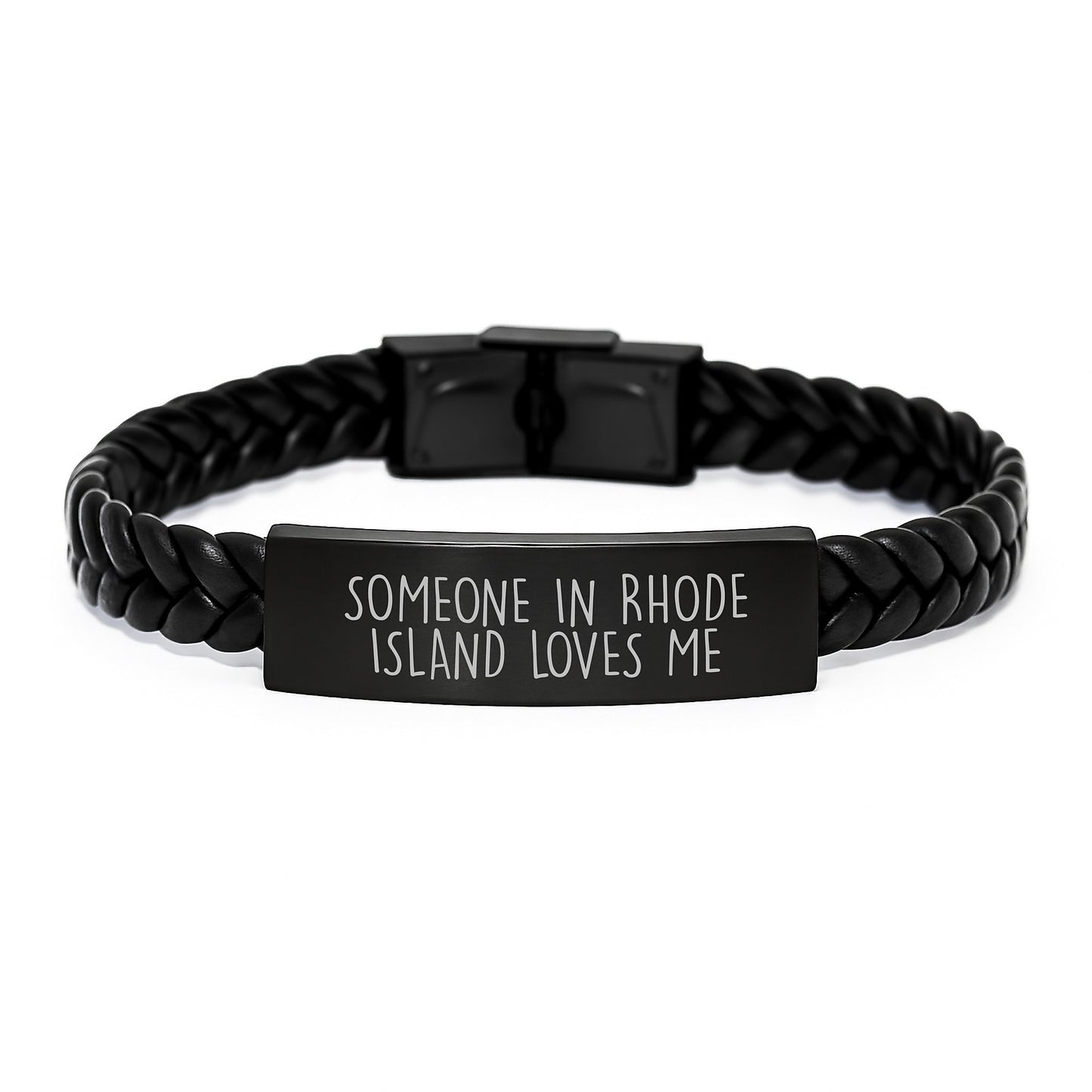 Rhode Island Inspired Interlaced Leather Bracelet, Someone In Rhode Island Loves Me Quote, Gifts for Men, Unique Birthday Unique Gifts from Friends - Image 1