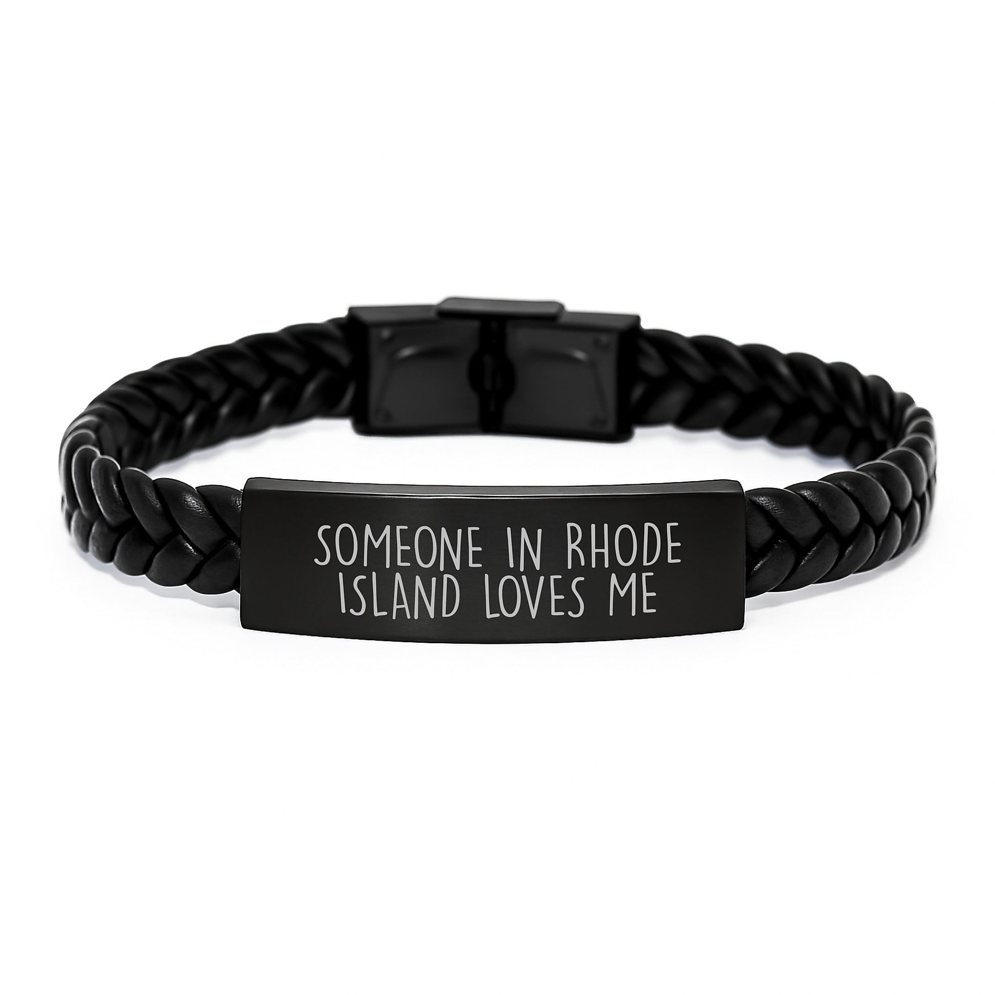 Rhode Island Inspired Interlaced Leather Bracelet, Someone In Rhode Island Loves Me Quote, Gifts for Men, Unique Birthday Unique Gifts from Friends - Image 1