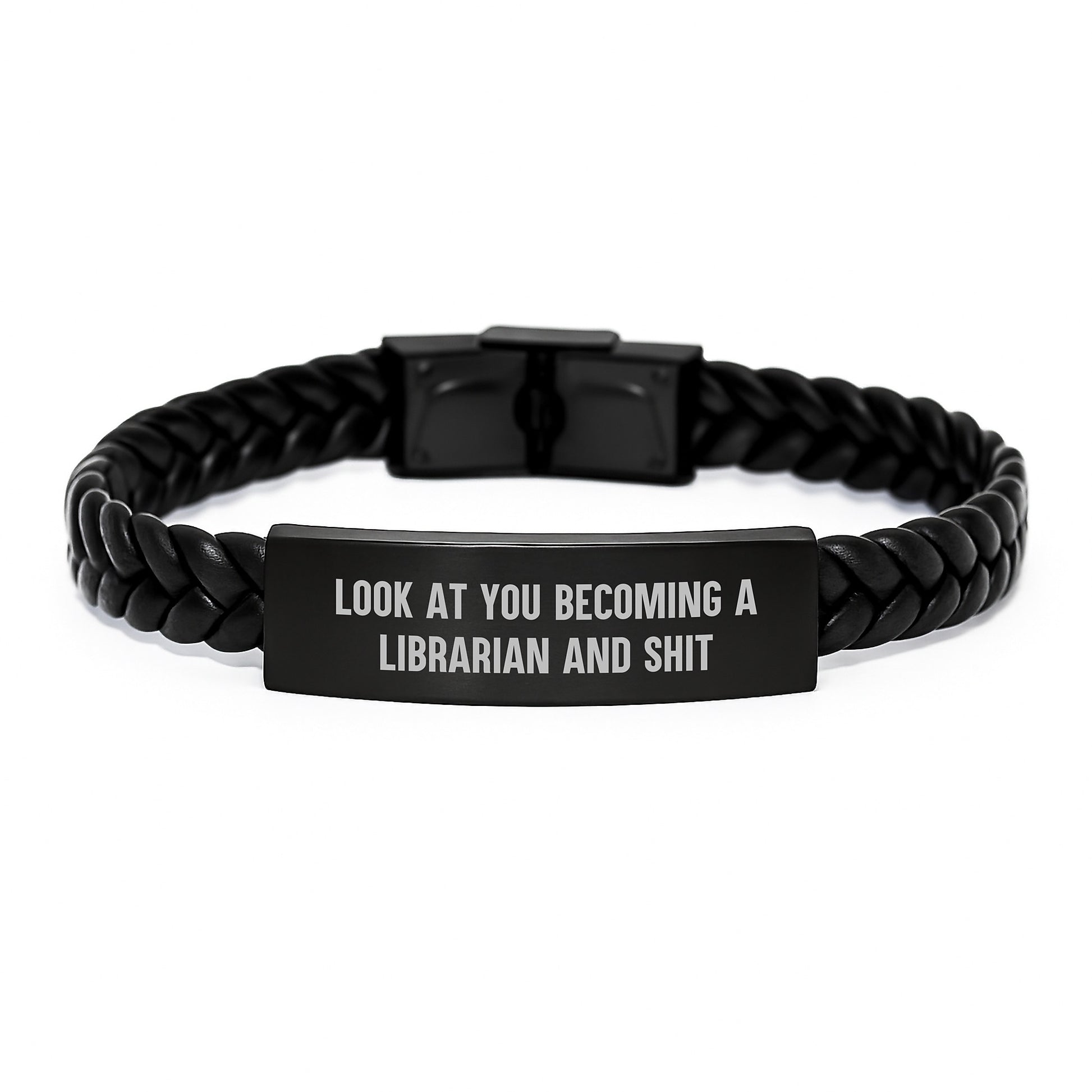 Funny Librarian Gifts for Him, Interlaced Leather Bracelet with Inspirational Quote, Unique Graduation Present from Men - Image 1