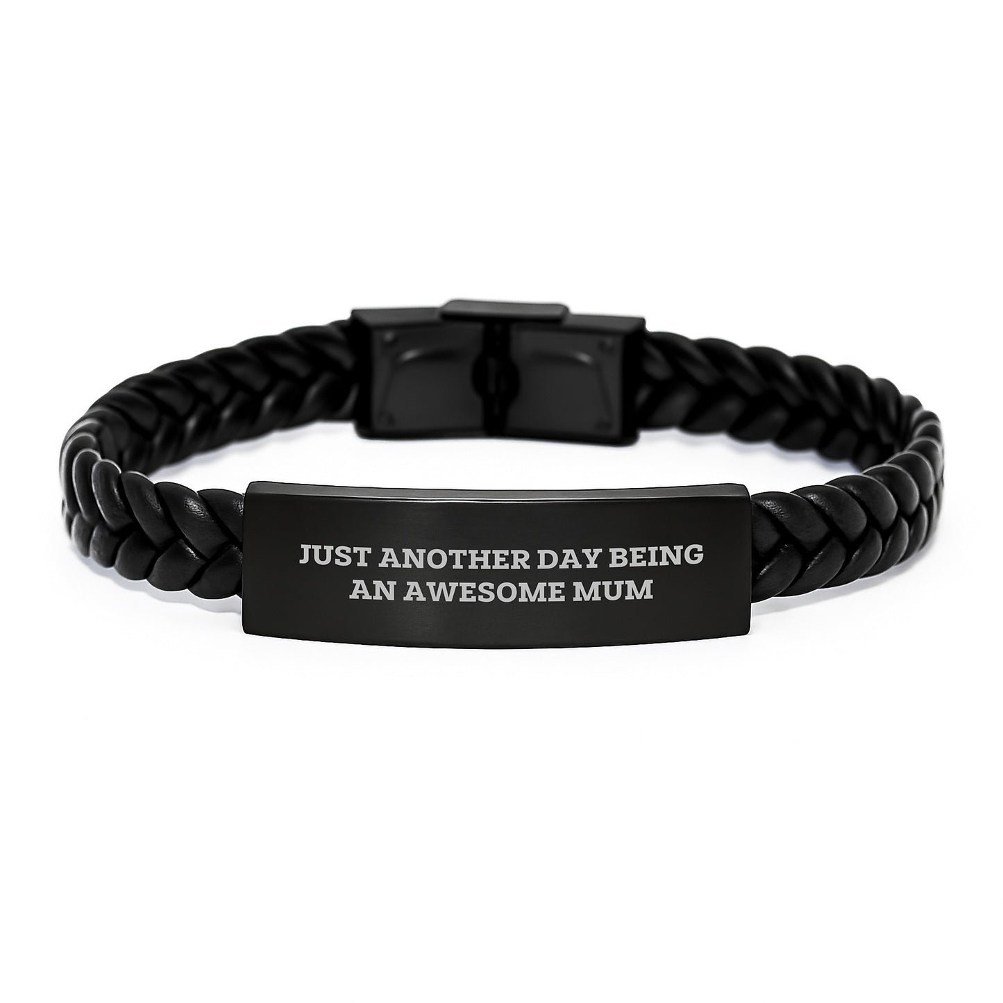 Mum Gifts from Men, Unique Interlaced Leather Bracelet for Mum, Funny Quote to Say Just Another Day Being An Awesome Mum - Image 1