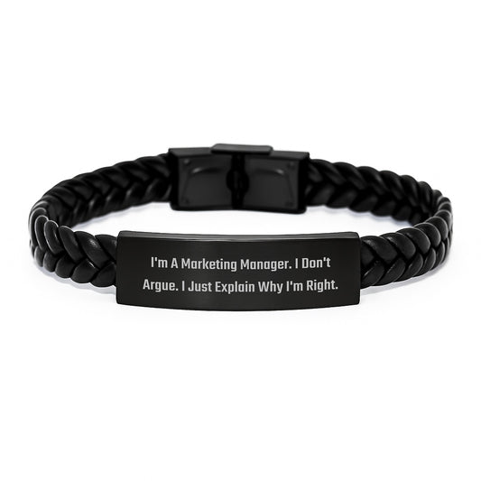 Marketing Manager Gifts from Friends, Interlaced Leather Bracelet, Funny Quote for Valentine's Unique - Image 1