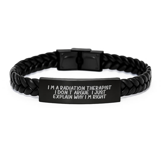Funny Radiation Therapist Gifts for Men or Women, Interlaced Leather Bracelet from Friends or Family for Graduation Unique - Image 1