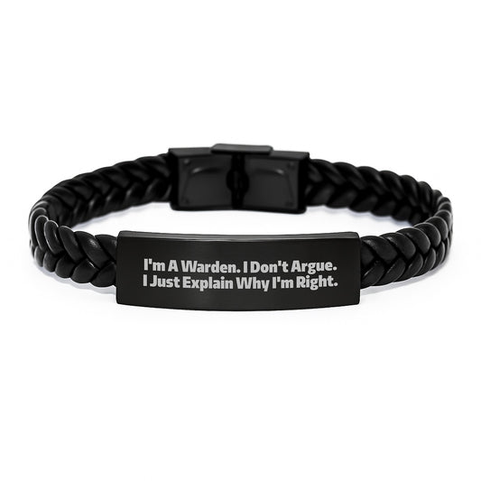 Funny Warden Gifts from Men, Unique Interlaced Leather Bracelet for Warden, Mother's Day Inspirational Warden Quote - Image 1