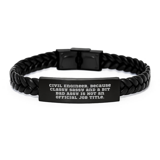 Civil Engineer Gifts from Family and Friends - Interlaced Leather Bracelet, Funny Quote, Graduation Unique Gifts for Men - Image 1