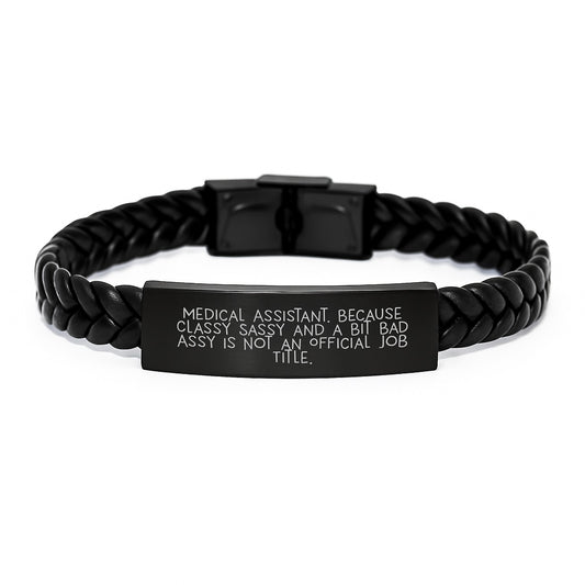 Medical Assistant Graduation Unique Gifts from Friends - Interlaced Leather Bracelet with Funny Quote - Image 1