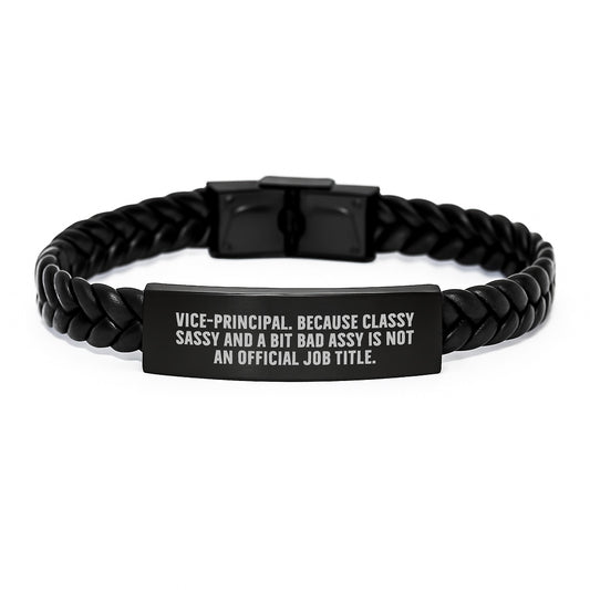 Witty Vice-Principal Gifts for Men - Funny Interlaced Leather Bracelet, Valentine's Unique Gifts from Friends to Vice-Principal, Stainless Steel Engraved - Image 1