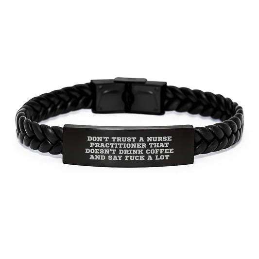 Funny Nurse Practitioner Gifts, Interlaced Leather Bracelet for Nurse Practitioner Friends, Inspirational Graduation Unique Gifts from Family - Image 1