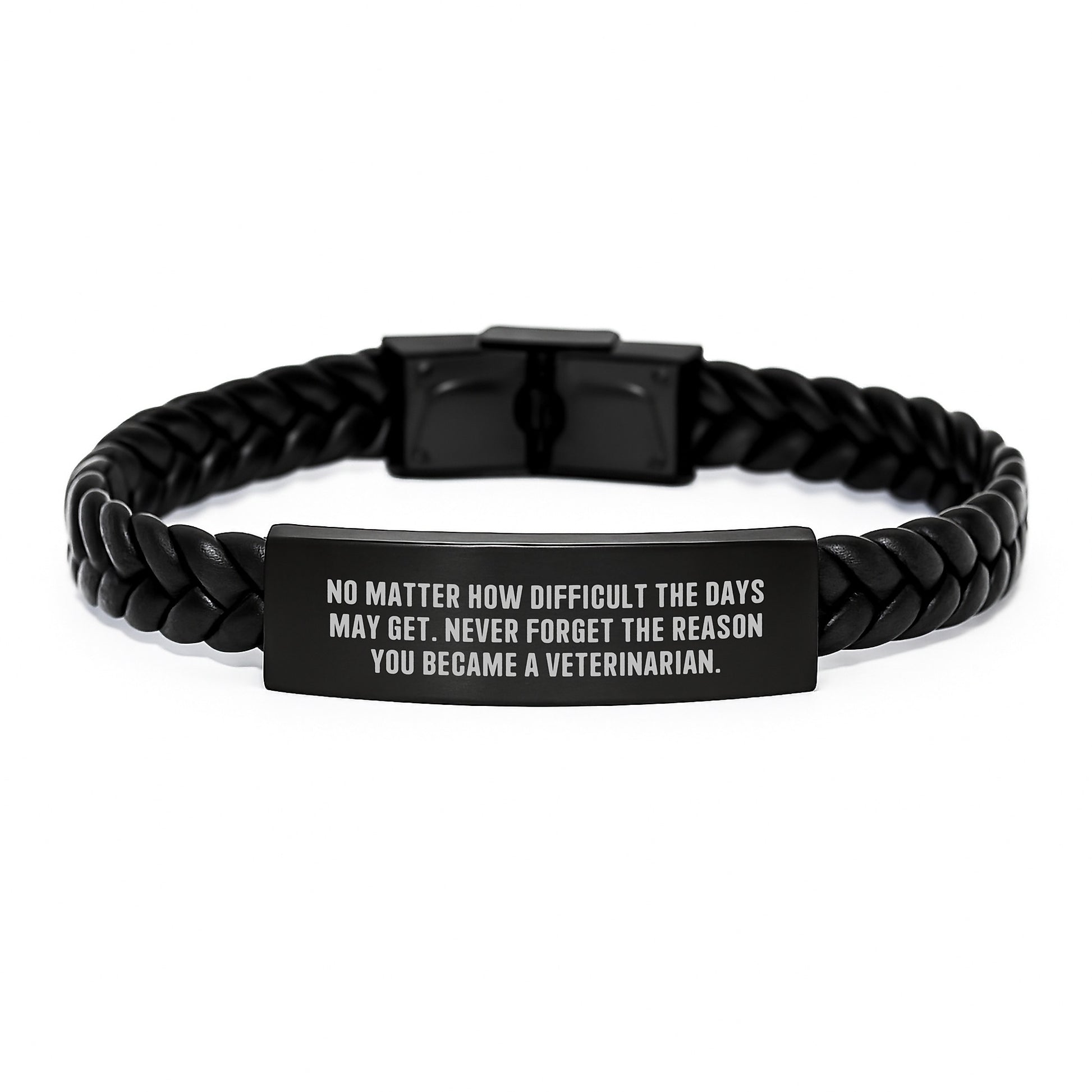 Veterinarian Graduation Gift for Men or Women, Inspirational Interlaced Leather Bracelet with Quote, Gifts from Family or Friends, Unique Present for Veterinarian - Image 1