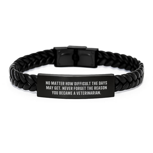 Veterinarian Graduation Gift for Men or Women, Inspirational Interlaced Leather Bracelet with Quote, Gifts from Family or Friends, Unique Present for Veterinarian - Image 1