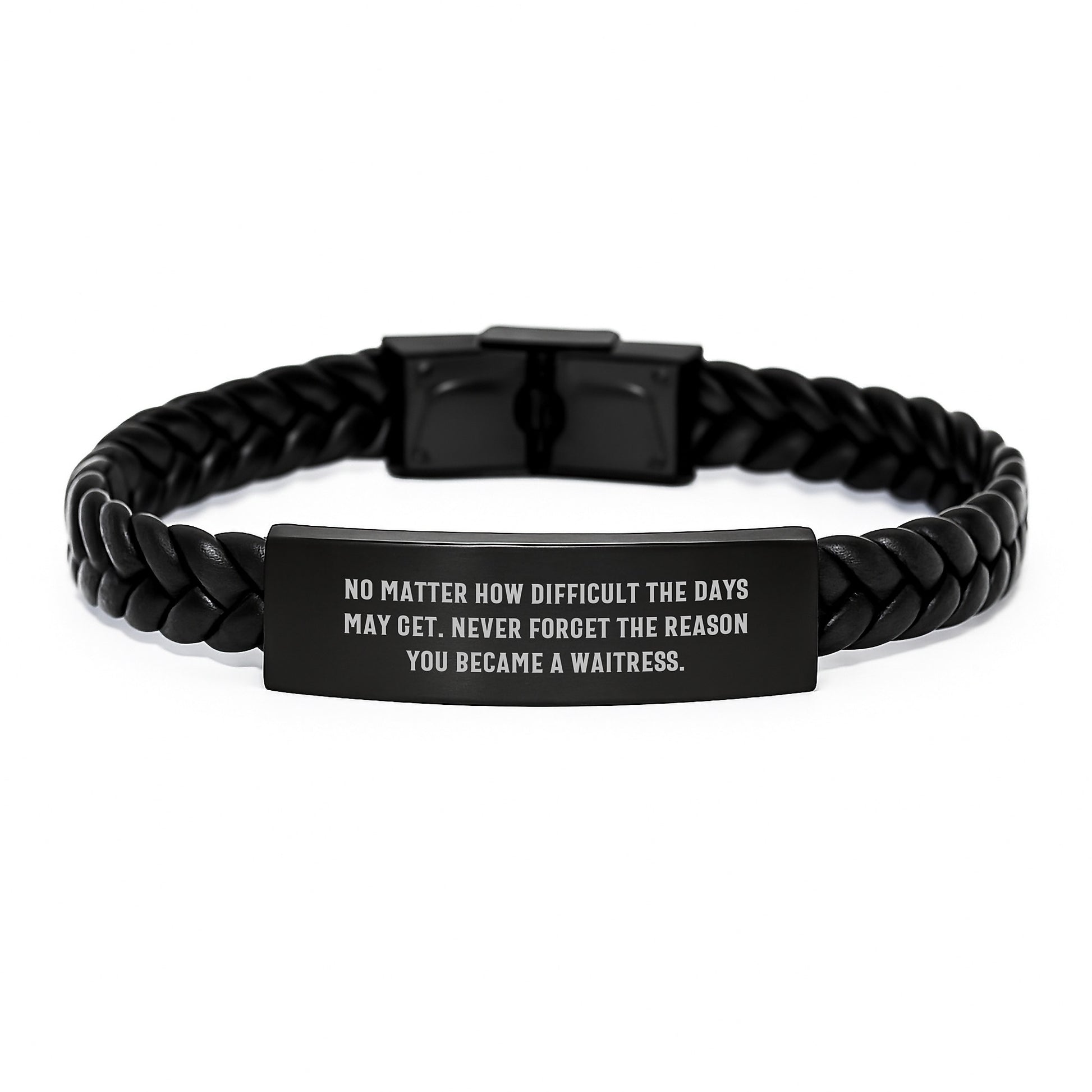 Inspirational Waitress Gifts for Graduation, Interlaced Leather Bracelet with Engraved Stainless Steel, Gifts from Friends to Family - Never Forget the Reason - Image 1