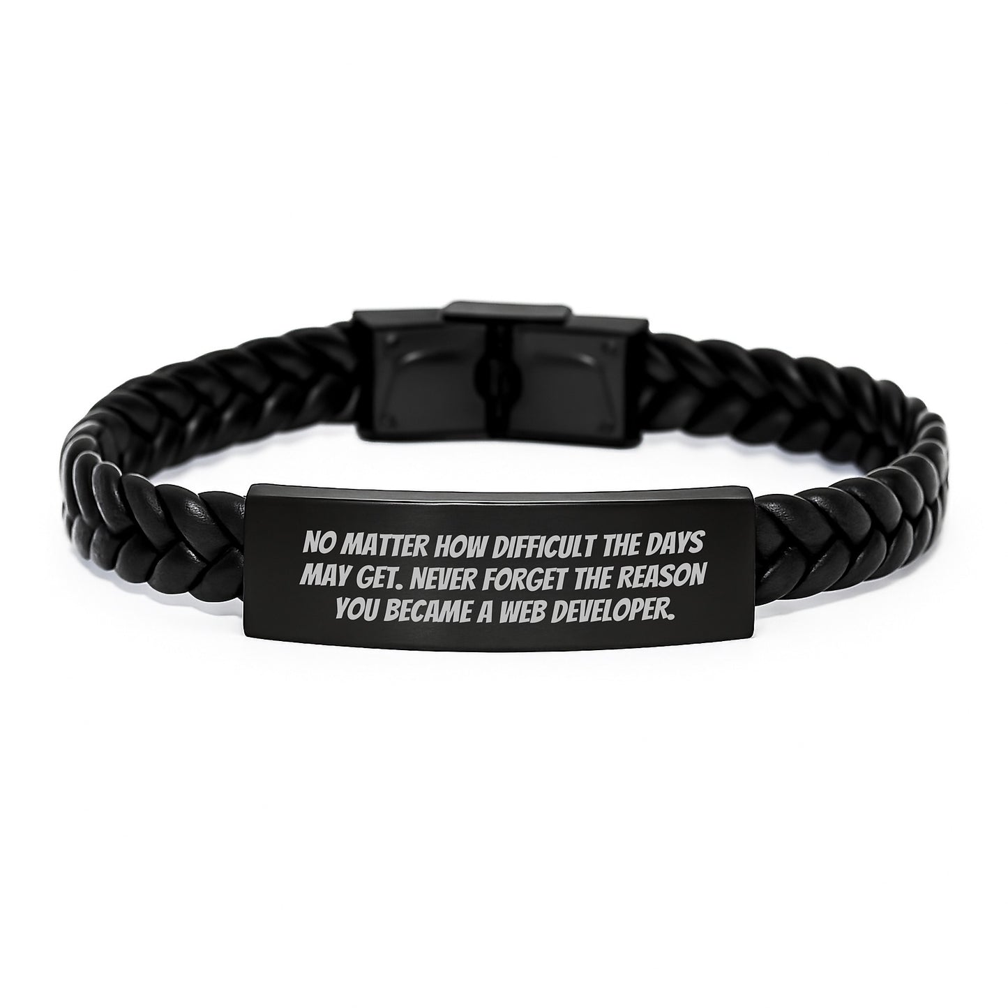 Inspiring Web Developer Gift, No Matter How Difficult The Days May Get, Interlaced Leather Bracelet for Men, Women, Coworkers, Family - Image 1