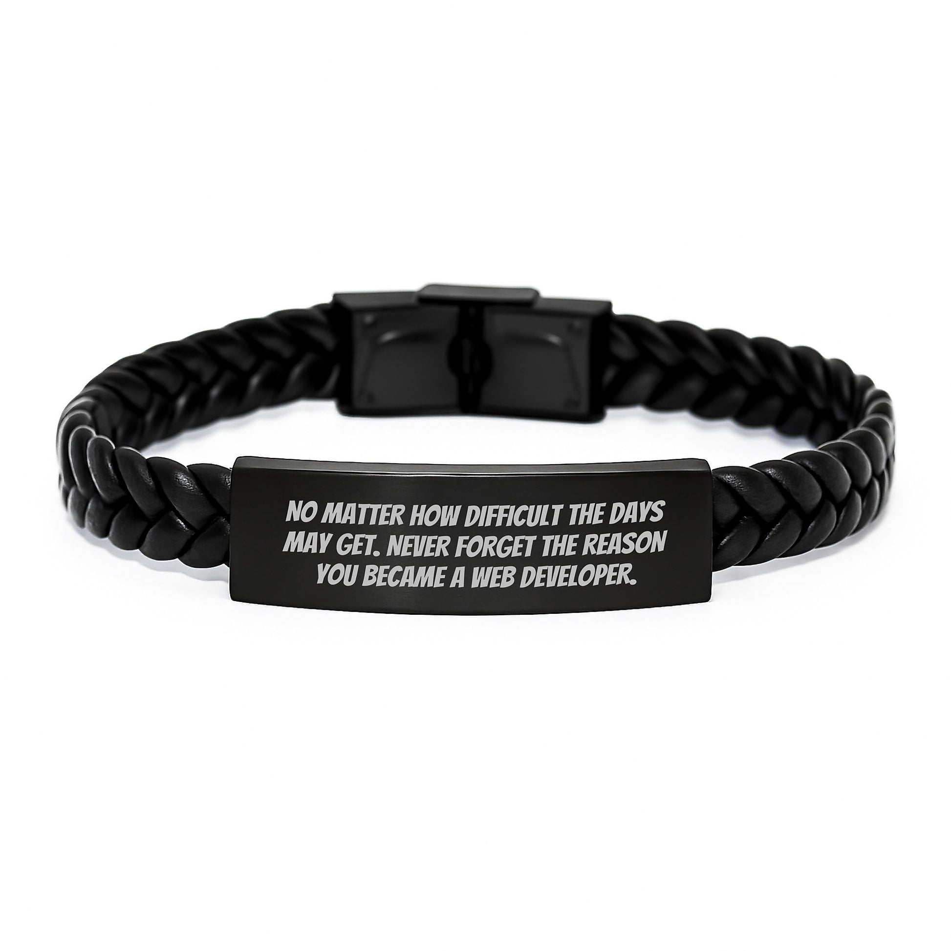 Inspiring Web Developer Gift, No Matter How Difficult The Days May Get, Interlaced Leather Bracelet for Men, Women, Coworkers, Family - Image 1