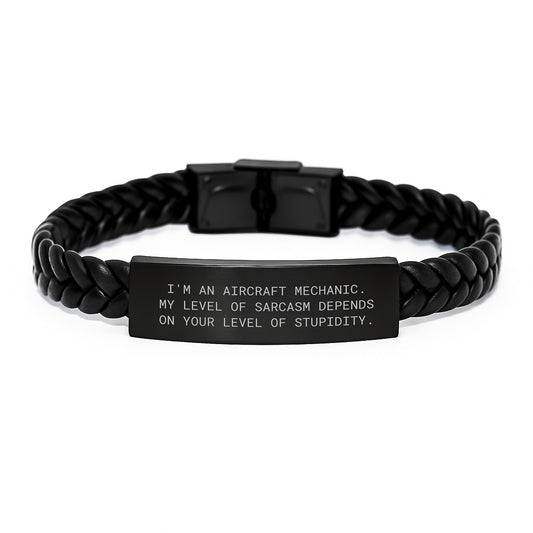 Unique Gifts from Friends for Aircraft Mechanic Men - Interlaced Leather Bracelet Funny Quote, Graduation Unique Gifts for Him - Image 1