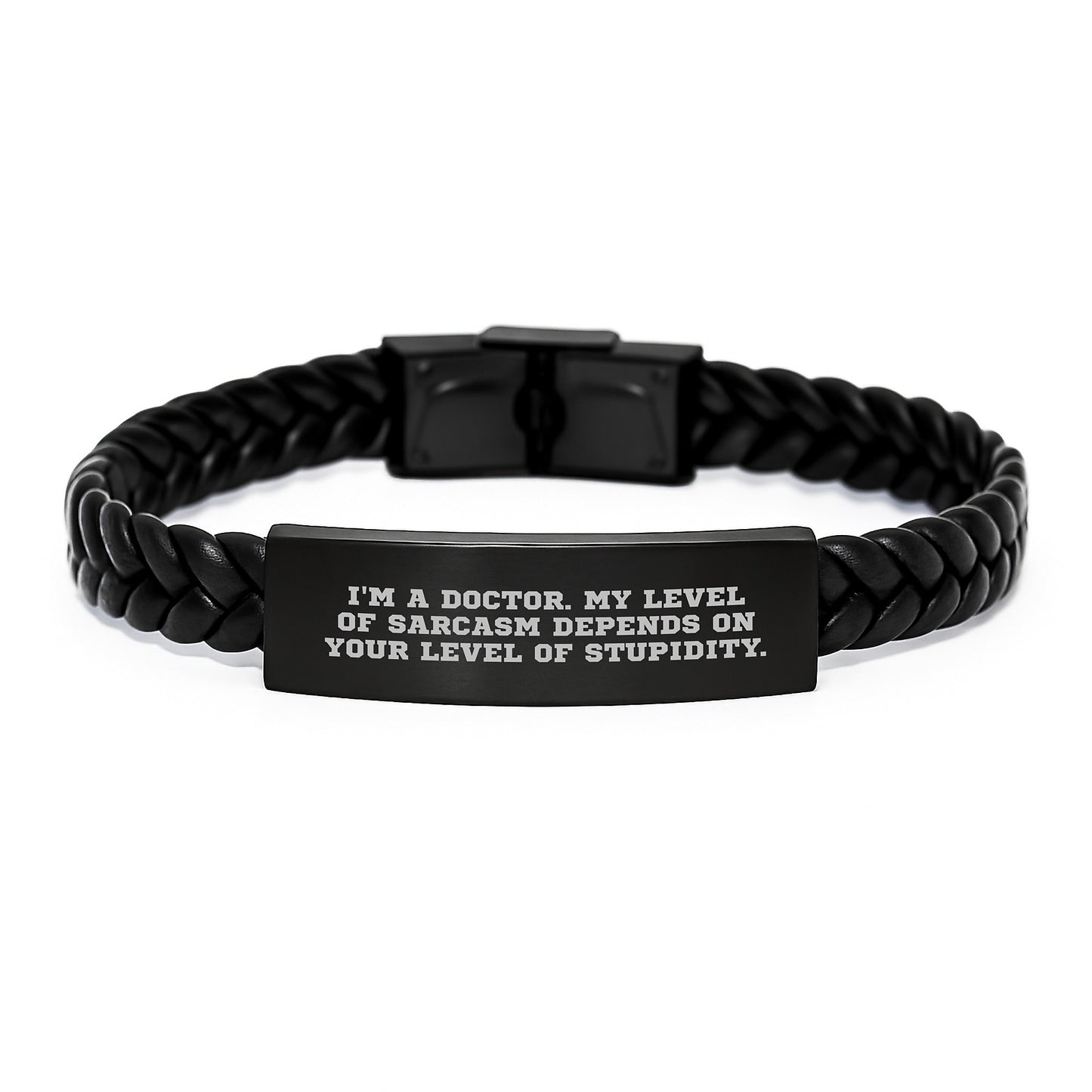 Gifts from Family to Gifted Doctors, Funny Sarcasm Interlaced Leather Bracelet for Graduation Unique Gifts, Doctor Engraved Leather Strap, Men's Women's Friendship Cuff - Image 1