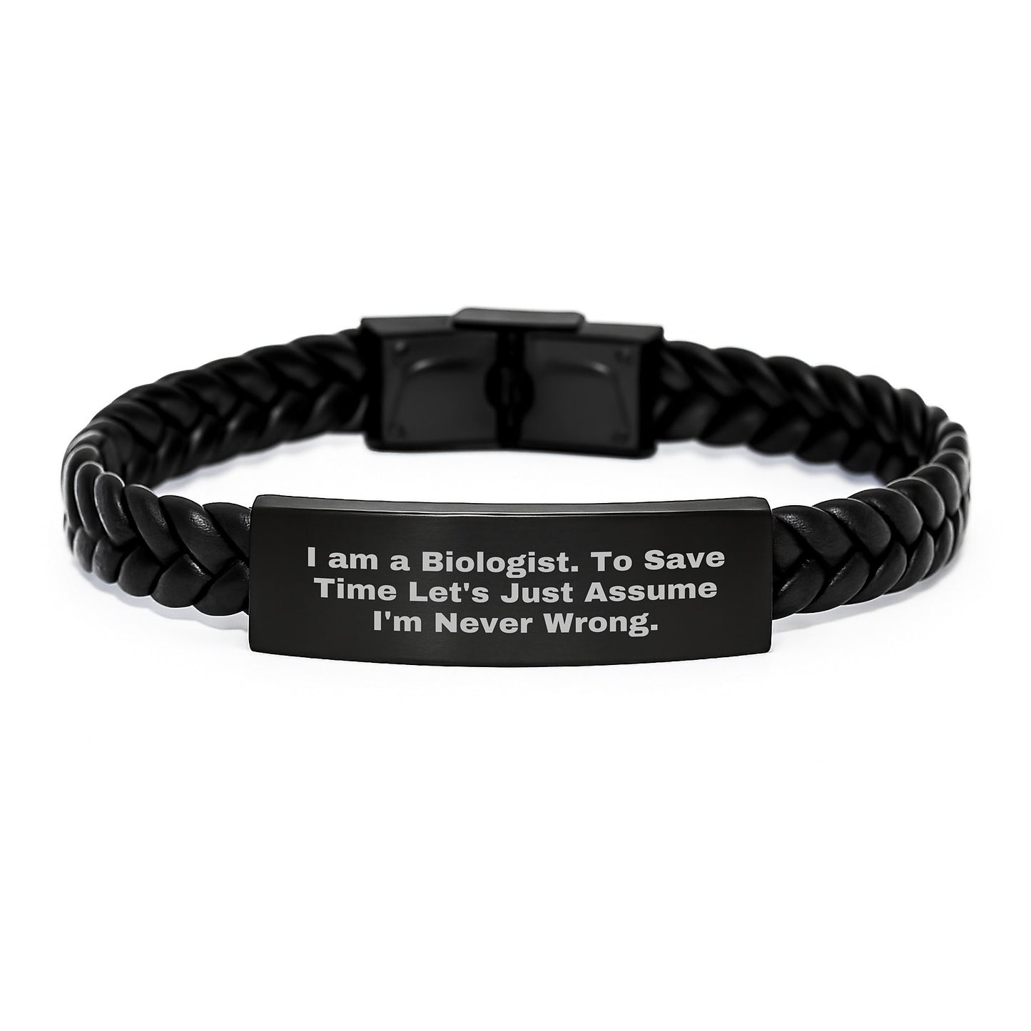 Funny Biologist Gifts for Him, Interlaced Leather Bracelet with Stainless Steel, Engraved Design, Gifts from Men to Biologist Friends on Christmas - Image 1