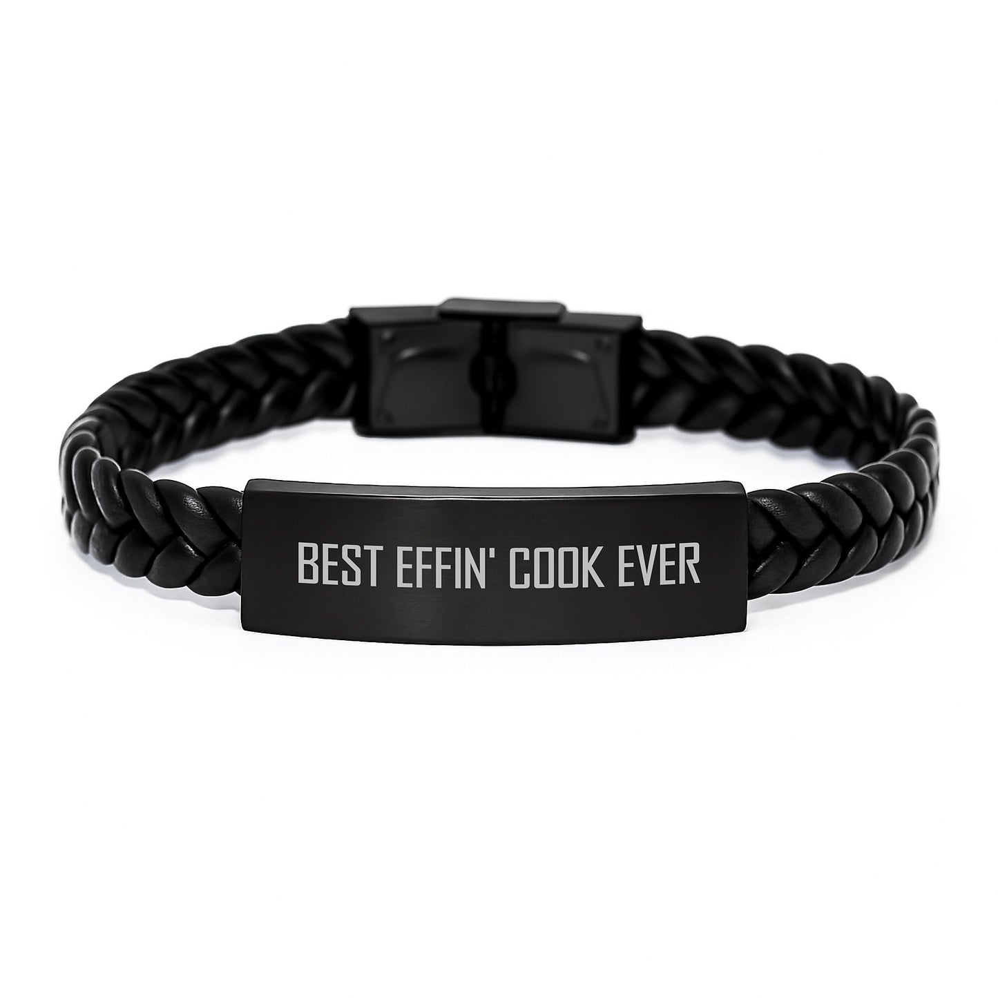 Funny Cook Gifts for Graduation - Best Effin' Cook Ever Interlaced Leather Bracelet for Men - Stylish Stainless Steel and PU Leather Gift Ideas - Image 1