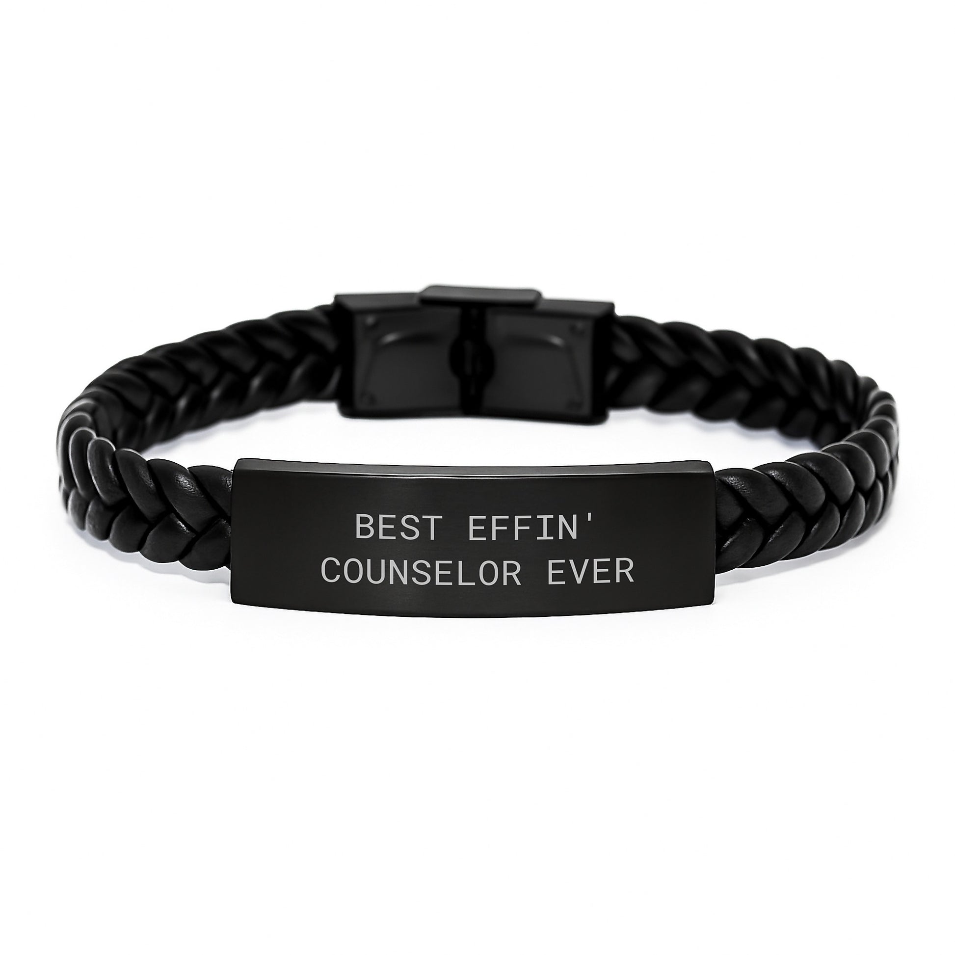 Funny Counselor Gifts, Best Effin' Counselor Ever Interlaced Leather Bracelet, Graduation Unique Gifts for Men Women Friends - Image 1