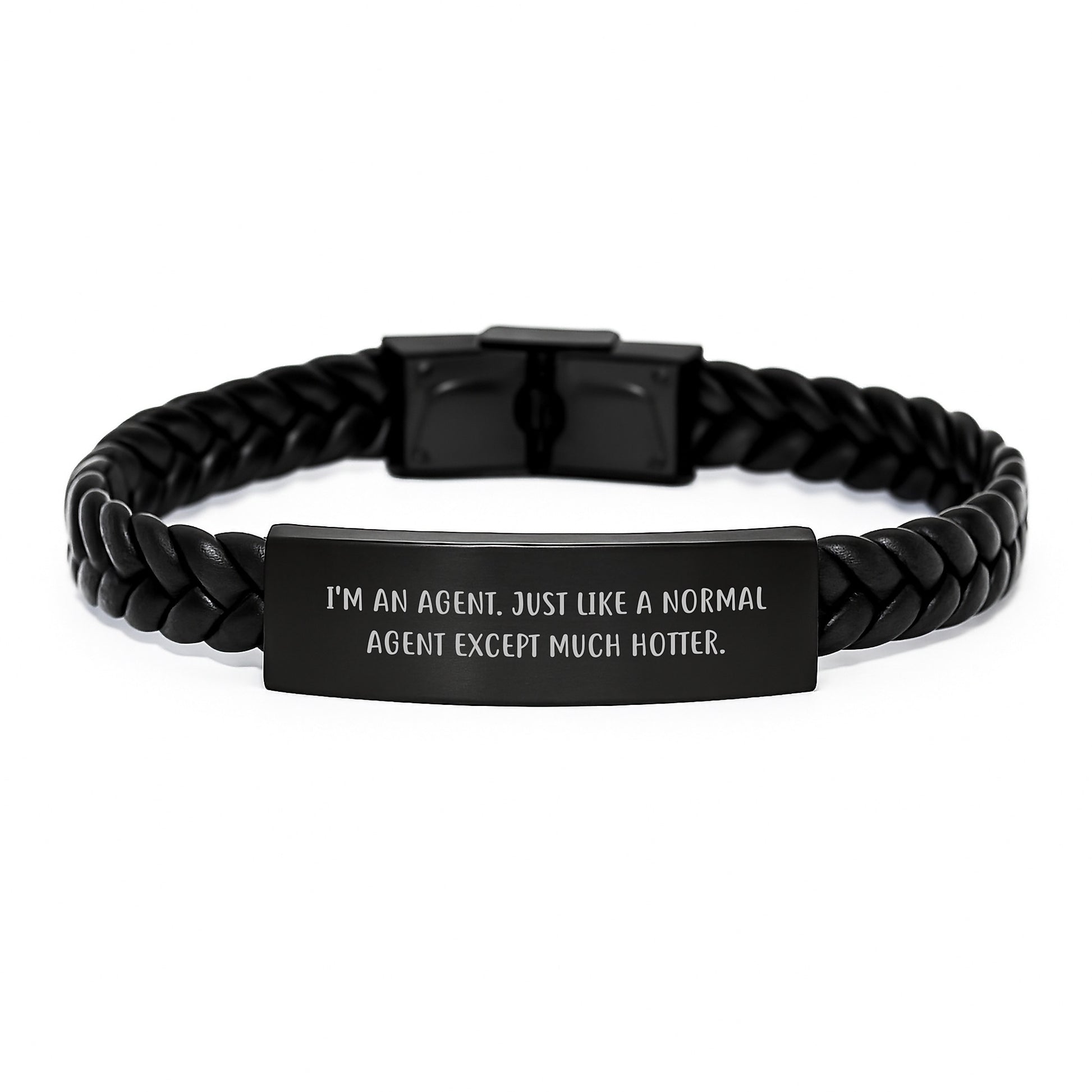 Funny Agent Gifts for Men - Interlaced Leather Bracelet with Stainless Steel and PU Leather, 'I'm An Agent...' - Image 1