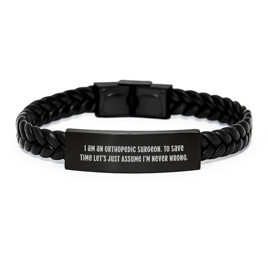 Funny Orthopedic Surgeon Gifts for Men from Friends, Interlaced Leather Bracelet with Stainless Steel Engraving, Perfect for Graduation Unique Gifts - Image 1