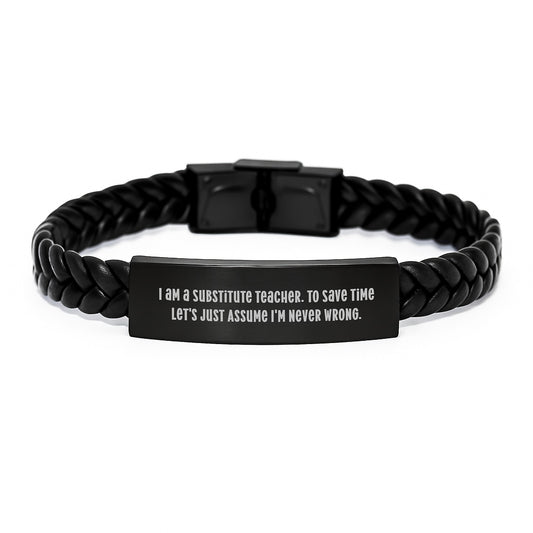 Funny Substitute Teacher Gifts - Interlaced Leather Bracelet for Men - Christmas Unique Gifts from Family to Friends - Image 1
