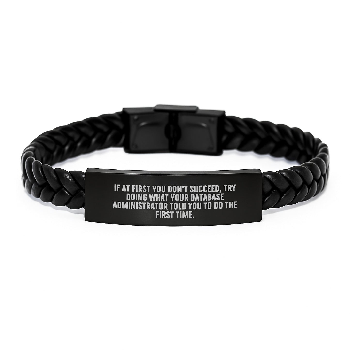 Funny Quote Database Administrator Gifts - Interlaced Leather Bracelet for Men, Stainless Steel & PU Leather, Christmas Unique Presents from Friends - Image 1