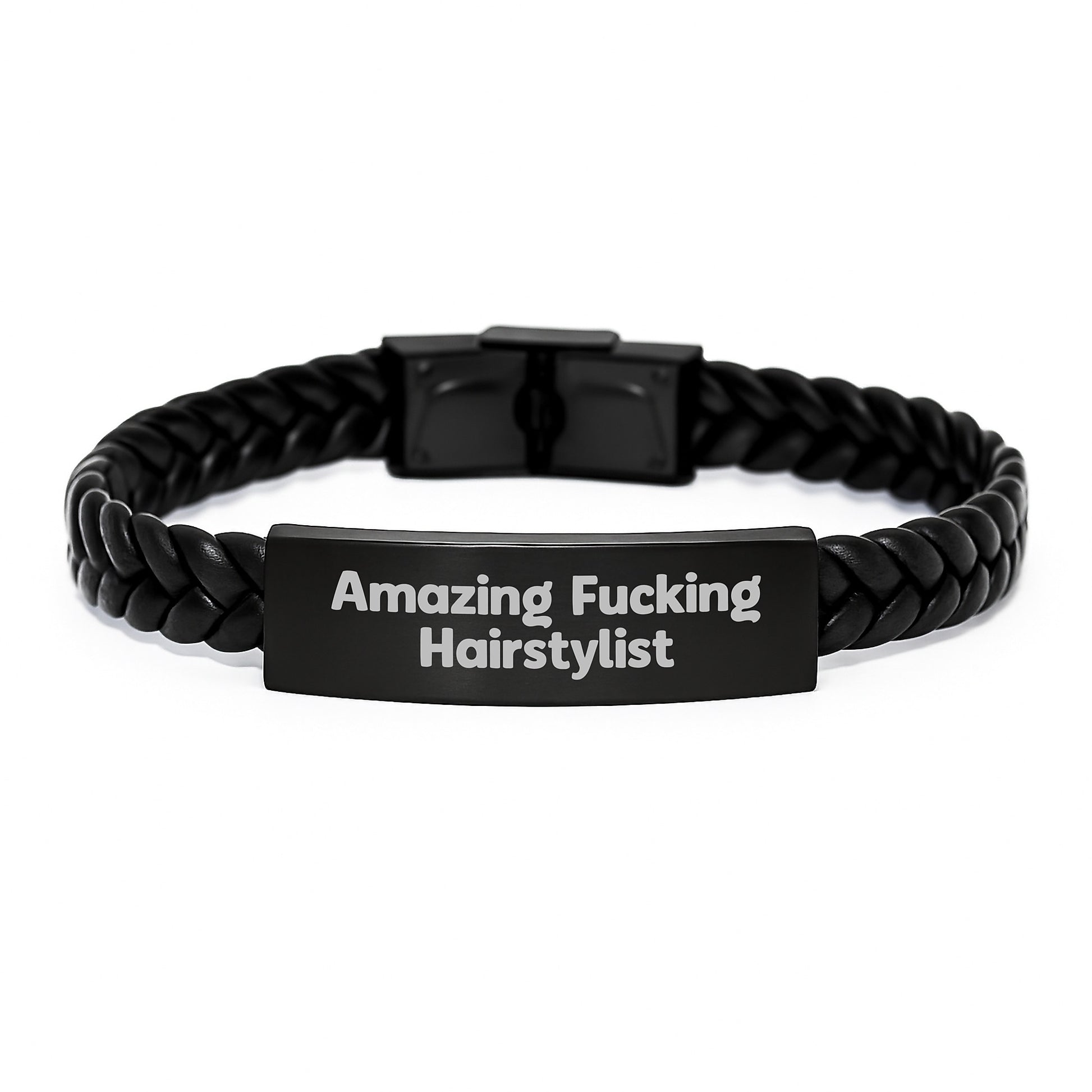 Funny Hairstylist Quote Interlaced Leather Bracelet, Christmas Unique Gifts for Hairstylist Friends from Men, Funny Quote Jewelry - Image 1