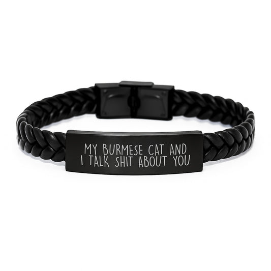 Funny Burmese Cat Gifts for Men, Burmese Cat Interlaced Leather Bracelet, Gift from Family for Burmese Cat Lover - Image 1