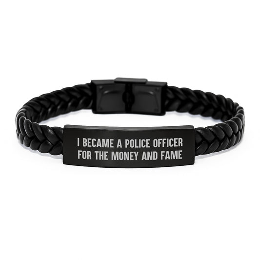 Funny Police Officer Gifts for Him Interlaced Leather Bracelet, Stainless Steel and PU Leather for Men, Unique Christmas Unique Gifts from Friends Family - Image 1