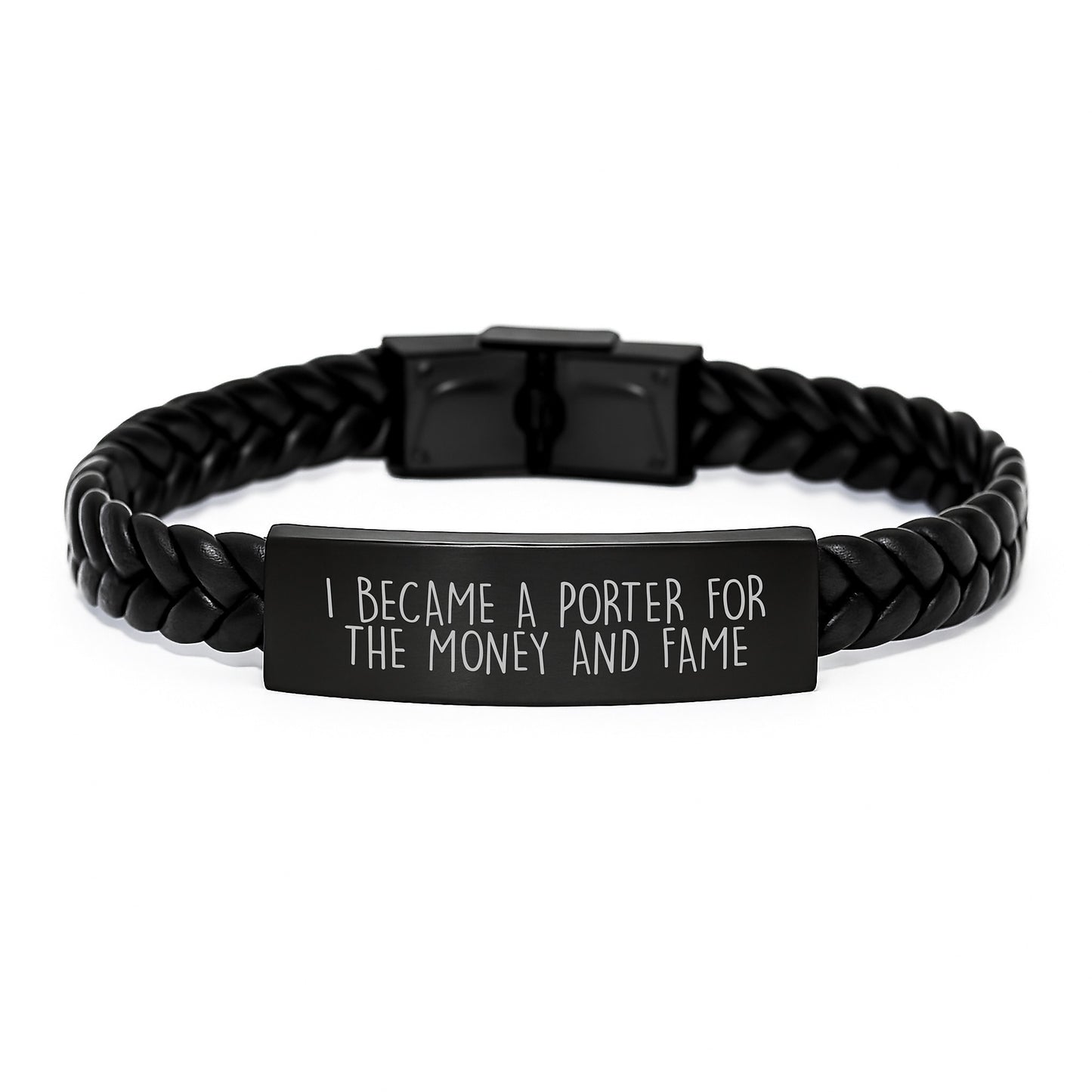 Porter Gifts from Men for Christmas Unique Interlaced Leather Bracelet with Funny Quote - Image 1