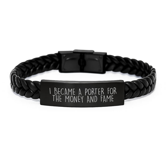 Porter Gifts from Men for Christmas Unique Interlaced Leather Bracelet with Funny Quote - Image 1