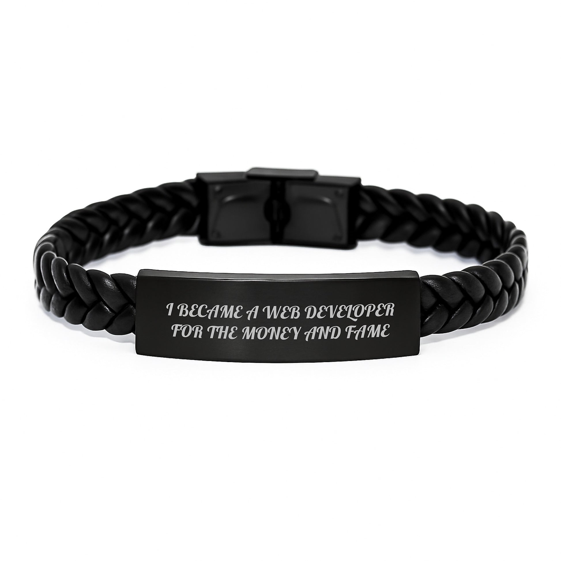 Funny Motivational Gift for Web Developer, Interlaced Leather Bracelet, Gifts from Friends to Web Developer for Christmas - Image 1