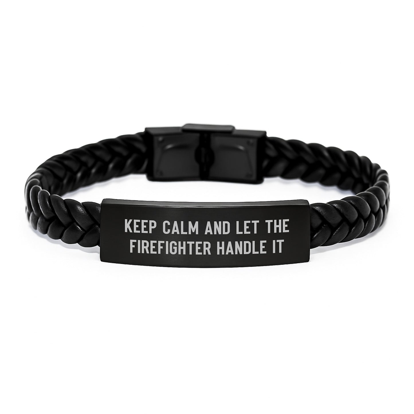 Funny Firefighter Gifts for Men, Christmas Unique Interlaced Leather Bracelet with Keep Calm And Let The Firefighter Handle It Quote, Gifts from Family - Image 1