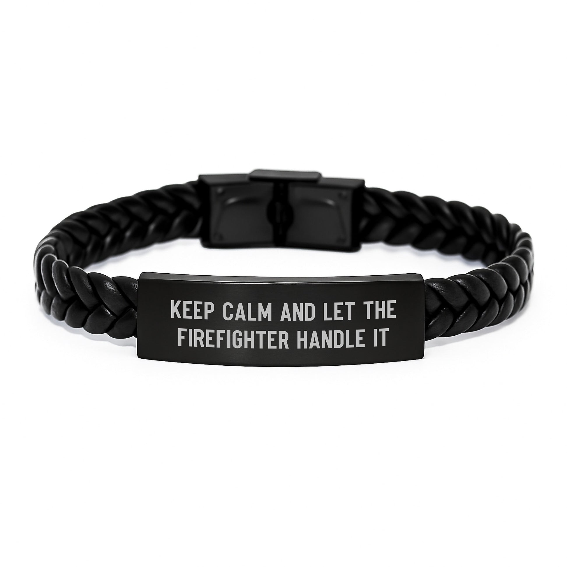 Funny Firefighter Gifts for Men, Christmas Unique Interlaced Leather Bracelet with Keep Calm And Let The Firefighter Handle It Quote, Gifts from Family - Image 1
