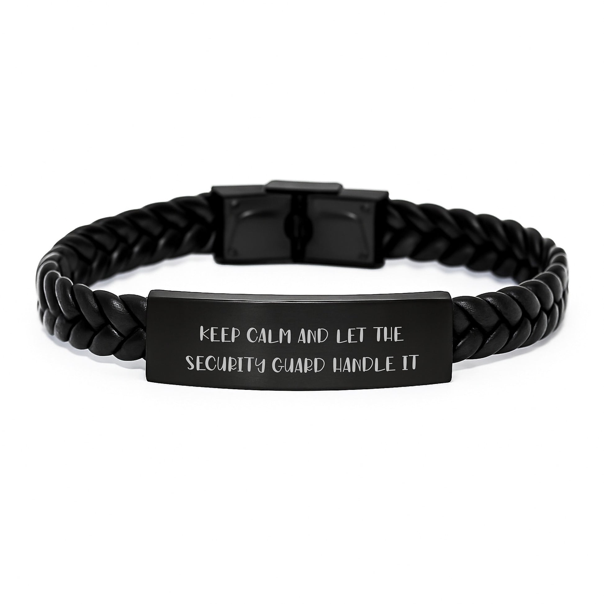 Funny Security Guard Gifts for Men from Friends, Interlaced Leather Bracelet, Keep Calm And Let The Security Guard Handle It Christmas Unique - Image 1
