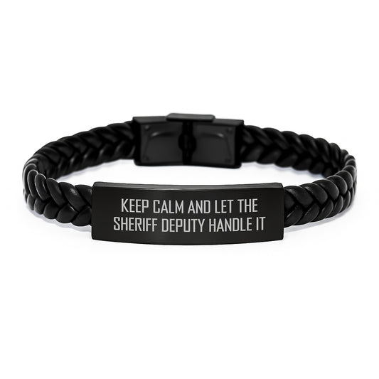 Funny Sheriff Deputy Interlaced Leather Bracelet Gifts from Men to Sheriff Deputy for Christmas - Image 1