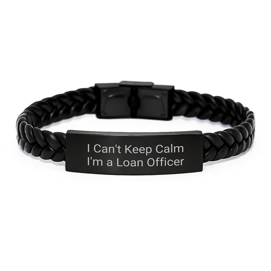 Funny Loan Officer Gifts for Men, Birthday Unique Interlaced Leather Bracelet for Loan Officer Enthusiasts, I Cant Keep Calm Im A Loan Officer Quote - Image 1