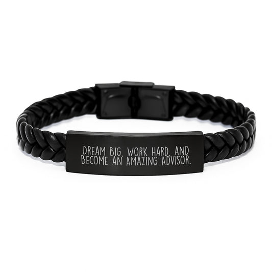 Inspiring Advisor Gifts - Interlaced Leather Bracelet for Graduation from Friends to Advisor, 'Dream Big Work Hard and Become Amazing' - Image 1