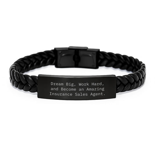 Gifts for Insurance Sales Agent Men and Women, Interlaced Leather Bracelet, Dream Big Work Hard Become Amazing Quotes, Christmas Unique Gifts from Family Friends Coworkers - Image 1