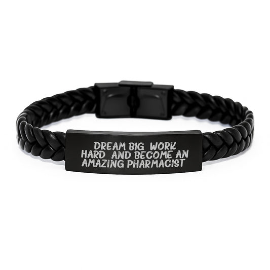 Pharmacist Gifts from Friends, Inspirational Interlaced Leather Bracelte for Graduation, 'Dream Big, Work Hard, and Become an Amazing Pharmacist.' Quote - Image 1