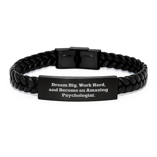 Inspiring Gifts for Psychologist Friends - Interlaced Leather Bracelet, 'Dream Big, Work Hard, And Become An Amazing Psychologist.' - Unique Christmas Unique Gifts from Men to Women Coworkers - Image 1