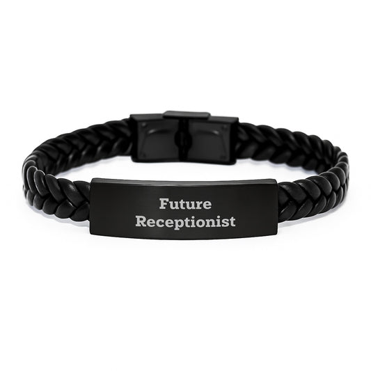 Funny Future Receptionist Gifts from Friends, Unique Interlaced Leather Bracelet for Graduation, 'Future Receptionist' Quote - Image 1