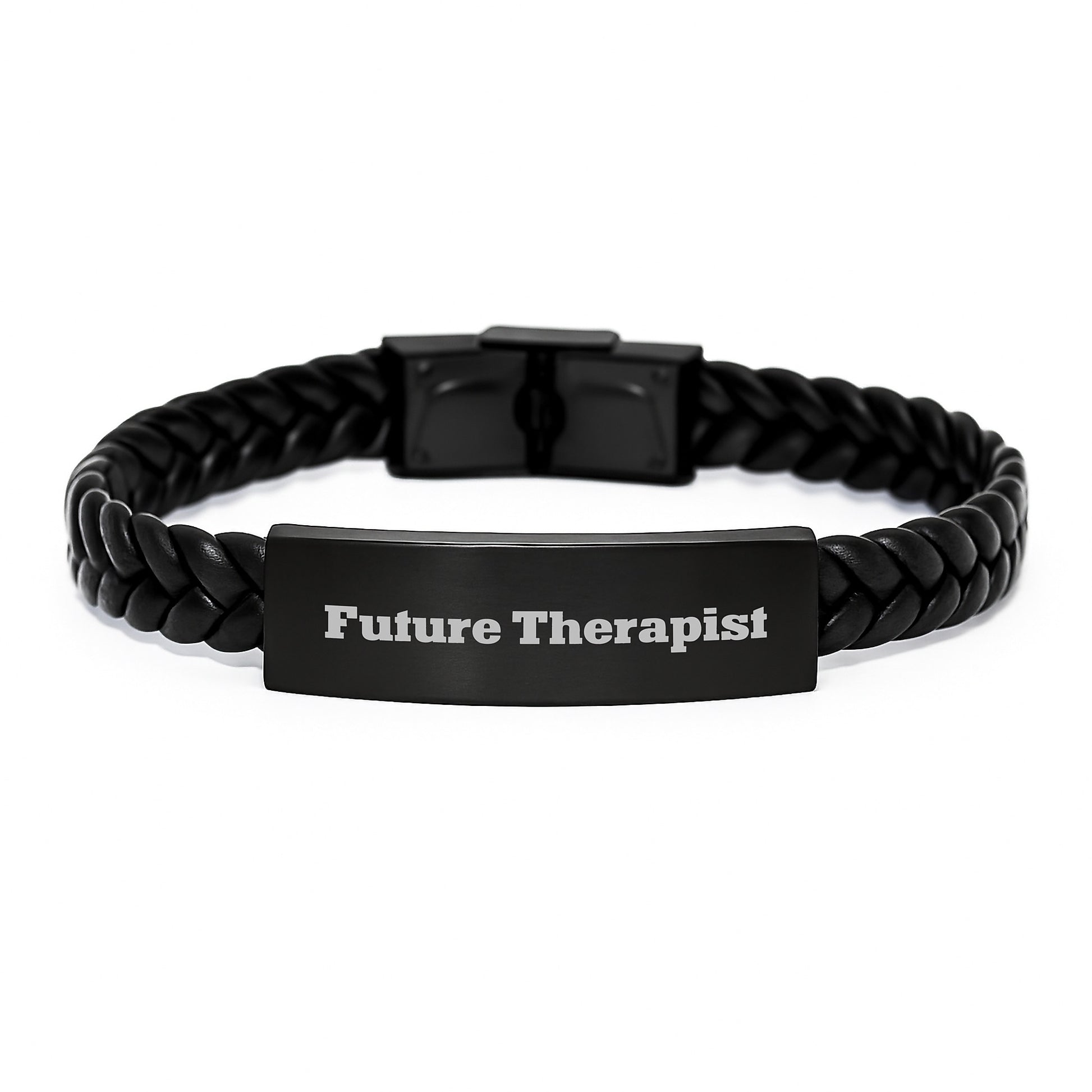 Funny Future Therapist Gift, Interlaced Leather Bracelet for Therapist Graduation, Stainless Steel Engraved, Gifts from Family to Future Therapist, Gifts for Therapist - Image 1