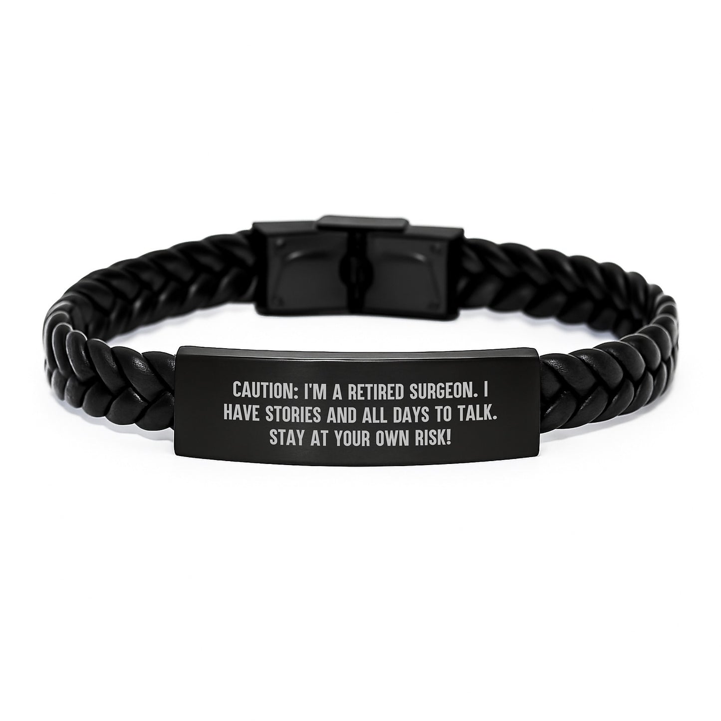 Funny Surgeon Gifts for Men - Interlaced Leather Bracelet with Engraved Stainless Steel, Unique Birthday Presents from Husband - Image 1