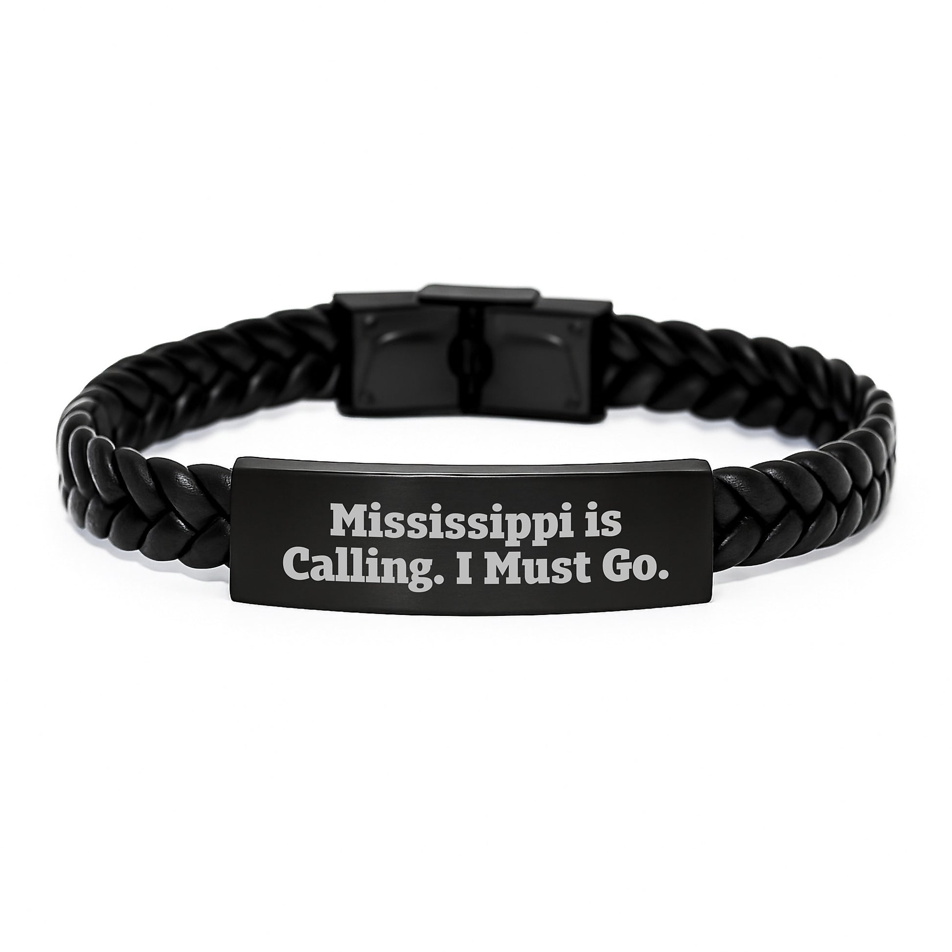 Mississippi Gifts from Friends, Men, Women - Interlaced Leather Bracelet Inspired by Mississippi Is Calling. I Must Go. Christmas Unique Gifts - Image 1
