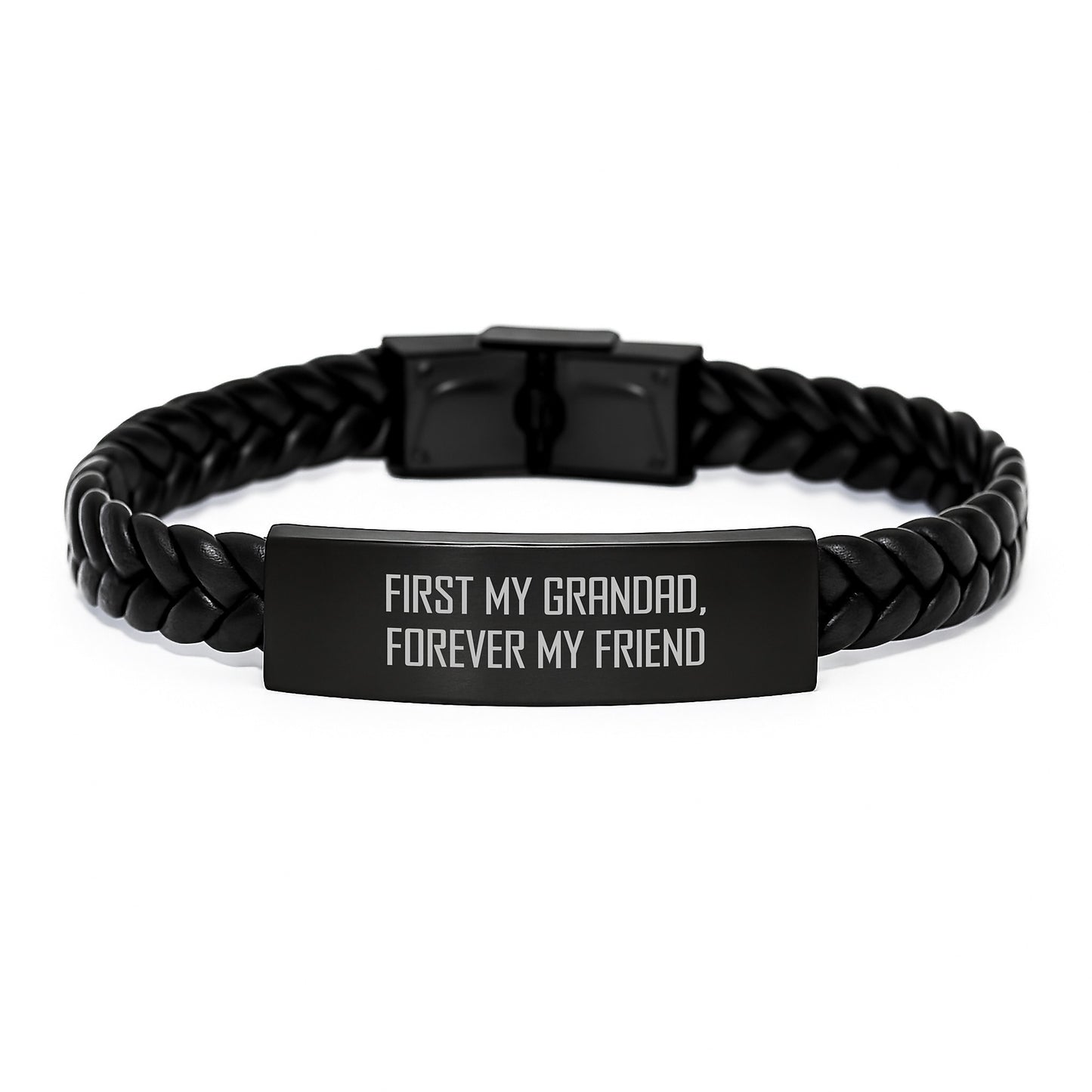 Grandad Inspiration Gifts, Interlaced Leather Bracelet for Men, Unique Christmas Unique Gifts from Family, First My Grandad, Forever My Friend Quote - Image 1