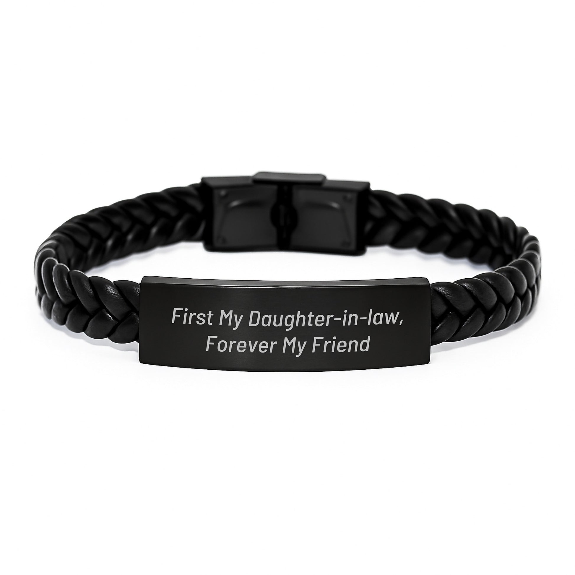 Funny Daughter-in-law Gifts from Men to Women, Christmas Unique Interlaced Leather Bracelet Quote 'First My Daughter-in-law, Forever My Friend' - Image 1