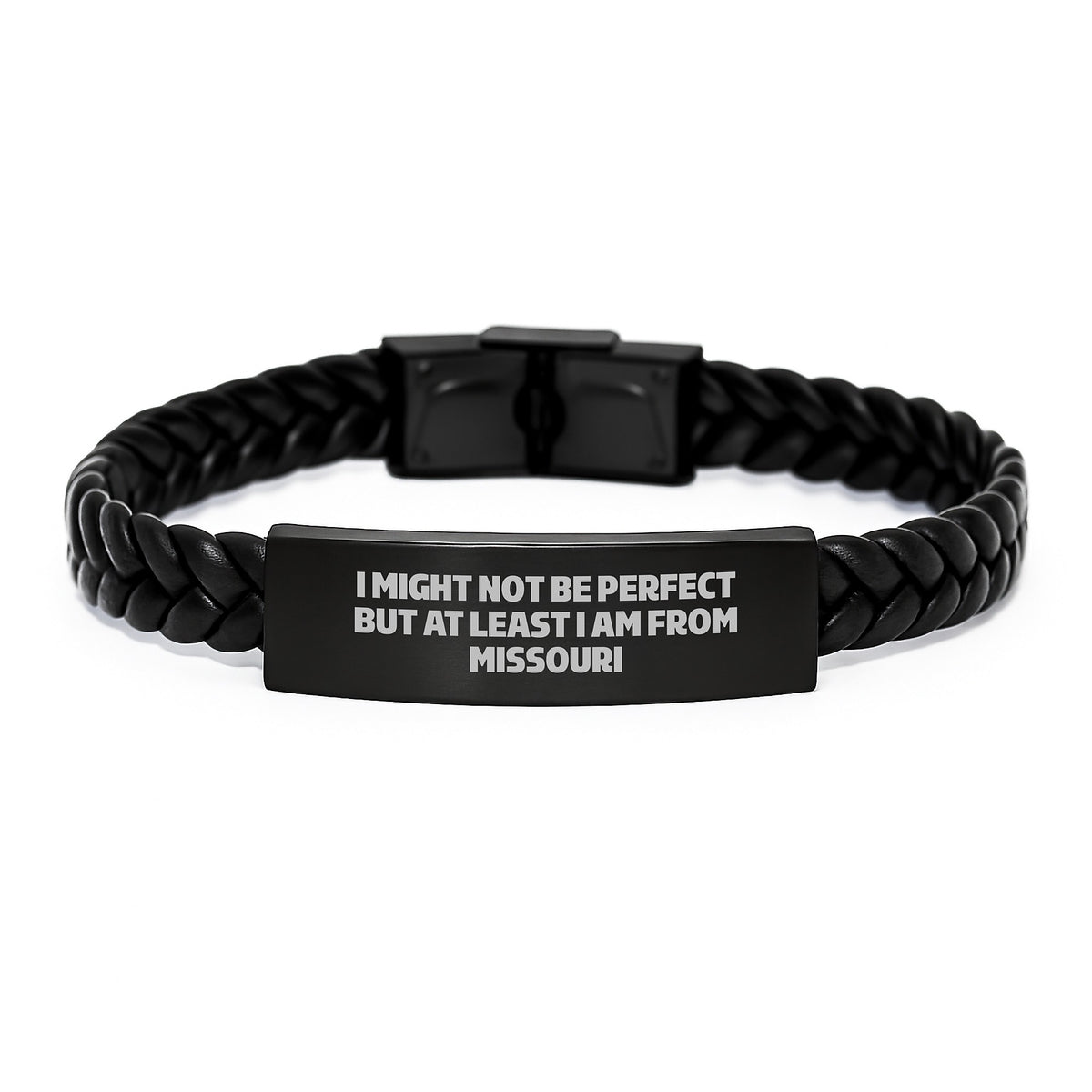 Funny Missouri Gifts for Friends, 'I Might Not Be Perfect' Interlaced Leather Bracelet, Christmas Unique Presents from Missouri - Image 1