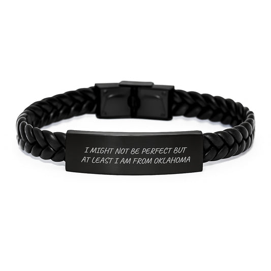 Oklahoma Proud Interlaced Leather Bracelet, Funny Quote Gift for Men or Women from Friends, Family, or Coworkers for Graduation - Image 1