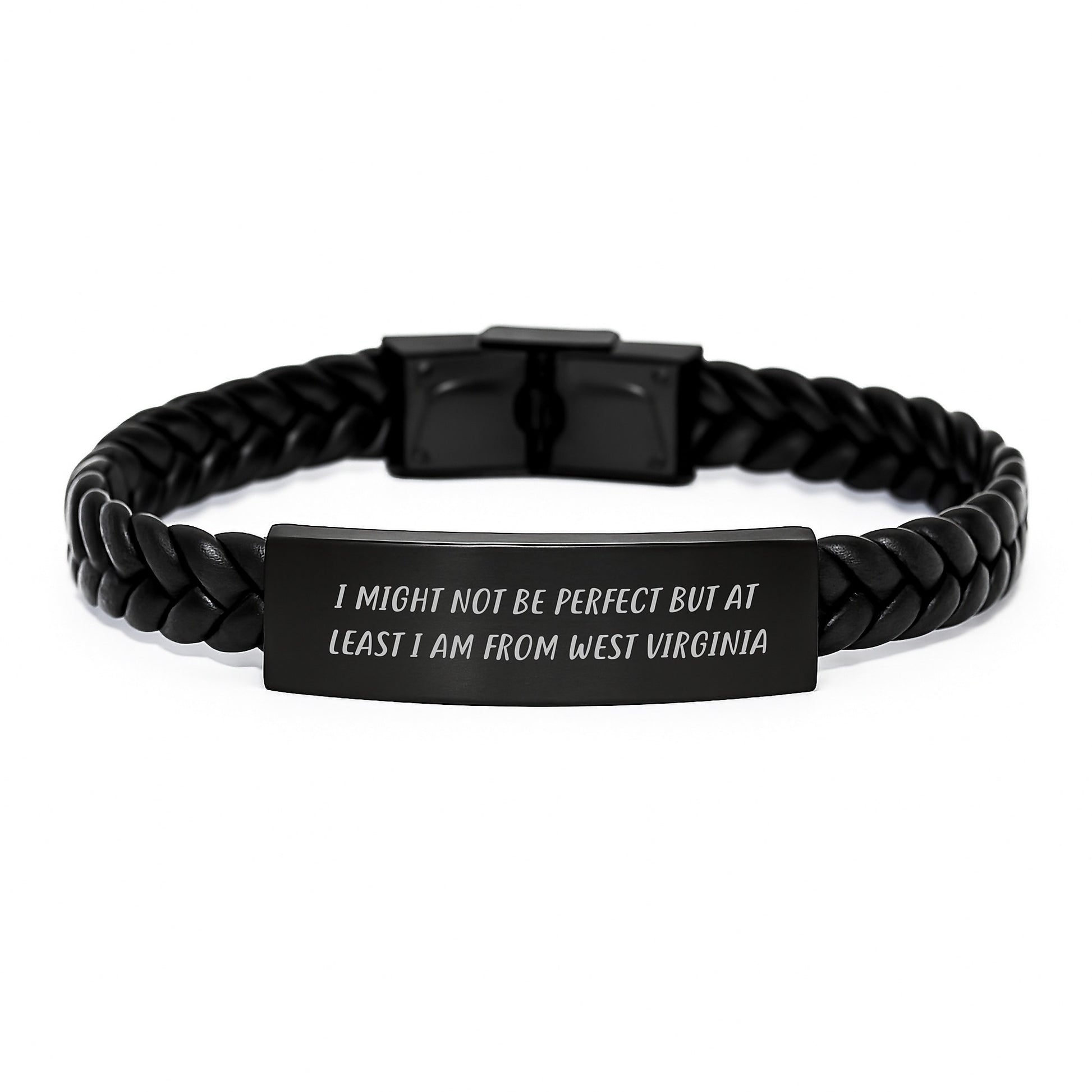 West Virginia Gifts Funny Quote Interlaced Leather Bracelet, Gifts from Family to West Virginia Men, West Virginia Unique Gifts for Graduation - Image 1