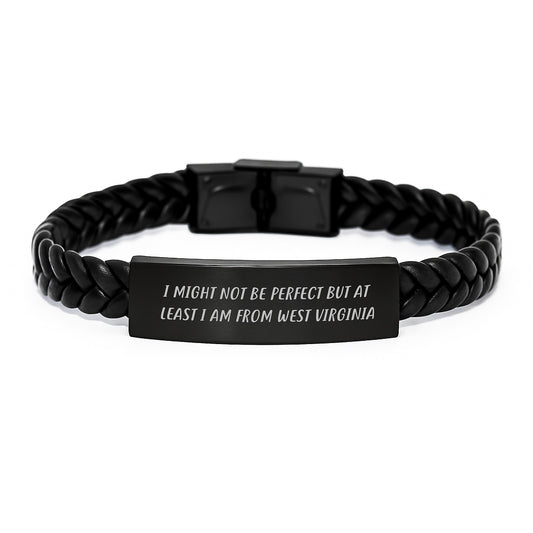 West Virginia Gifts Funny Quote Interlaced Leather Bracelet, Gifts from Family to West Virginia Men, West Virginia Unique Gifts for Graduation - Image 1